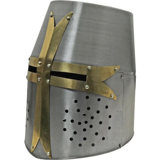 Pakistan Decorative Crusader Helmet Carbon Steel With Leather Liner Brass Work Display Stand For Collectors by Pakistan