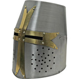 Pakistan Decorative Crusader Helmet Carbon Steel With Leather Liner Brass Work Display Stand For Collectors by Pakistan
