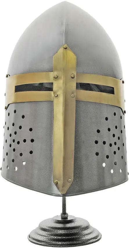 Decorative Crusader Helmet Carbon Steel With Leather Liner Brass Outer Detailing Display Stand For Collectors by Pakistan
