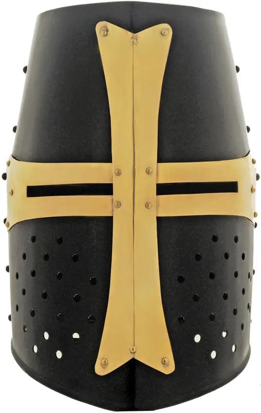 Pakistan Crusader Great Helm Carbon Steel LARP Cosplay Helmet With Brass Highlights by Pakistan