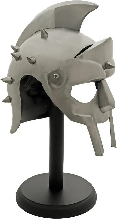 Centurion Collectibles Gladiator Display Helmet - Silver Finish With Wooden Stand, Carbon Steel Construction by India Made