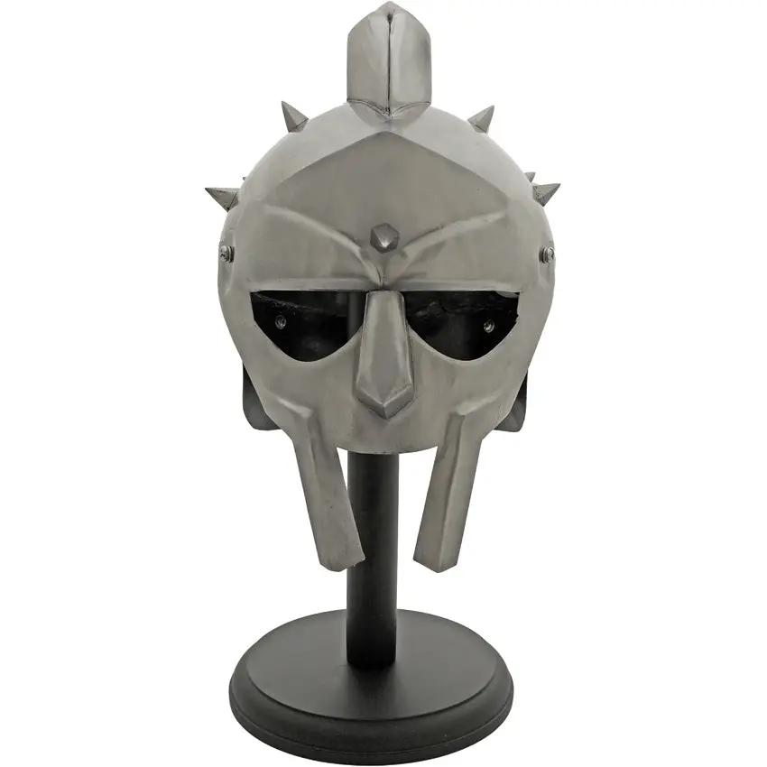 Centurion Collectibles Gladiator Display Helmet - Silver Finish With Wooden Stand, Carbon Steel Construction by India Made