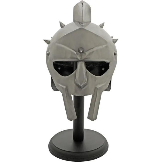 Centurion Collectibles Gladiator Display Helmet - Silver Finish With Wooden Stand, Carbon Steel Construction by India Made