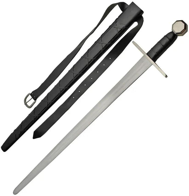 India Made Medieval Belt Sword - 30 Inch Carbon Steel Blade With Leather Wrapped Handle And Shoulder Strap Sheath by India Made