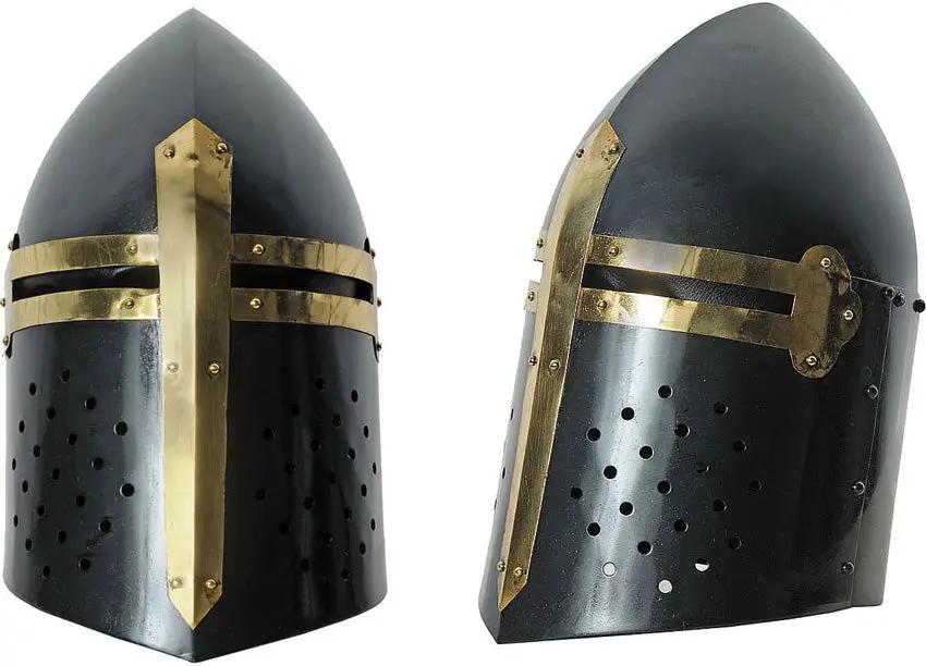 Crusader Helmet - India Made Black Carbon Steel With Brass Cross Accent And Inner Lined Comfort by India Made
