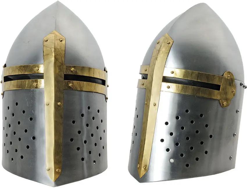 India Made Silver Crusader Helmet - Durable Carbon Steel Construction With Brass Cross Accent And Comfort Lining by India Made