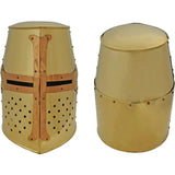 India Made Crusader Helmet 910981 - Brass Finish 18 Gauge Carbon Steel Construction With Inner Lining And Copper Cross by India Made