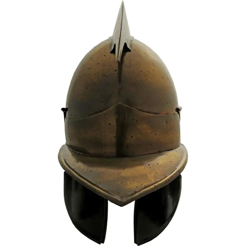 India Made Gold Gladiator Helmet - Brass Finish 18 Gauge Steel With Adjustable Leather Liner by India Made