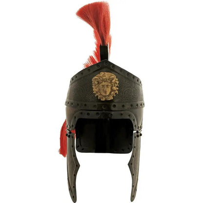 India Made Roman Queens Guard Helmet - Brass Finish 20 Gauge Steel Construction With Adjustable Leather Liner Red Plume by India Made