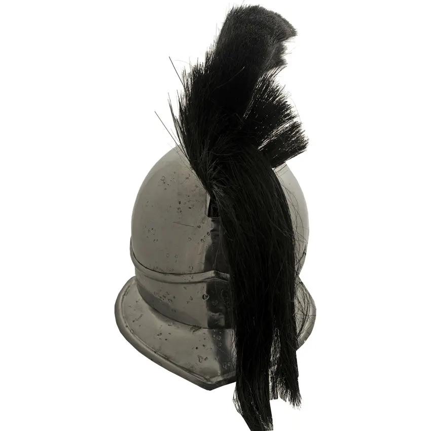 India Made Roman Helmet - Carbon Steel Construction With Adjustable Leather Liner And Black Plume by India Made