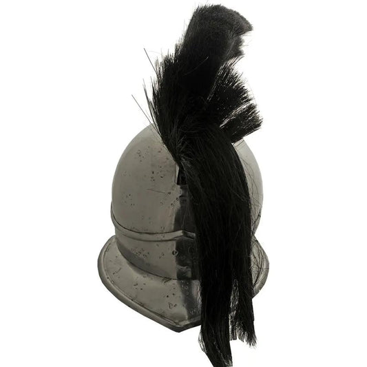 India Made Roman Helmet - Carbon Steel Construction With Adjustable Leather Liner And Black Plume by India Made