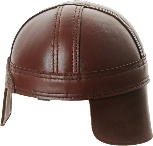 India Made Leather Norman Nasal Helmet - Top Grain Leather Construction And Adjustable Chin Strap by India Made
