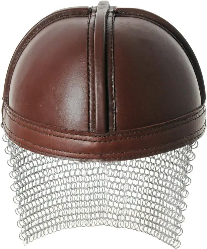 India Made Leather Norman Chain Helmet 911000 - Top Grain Leather With Chain Mail Neck Cover And Chin Strap by India Made