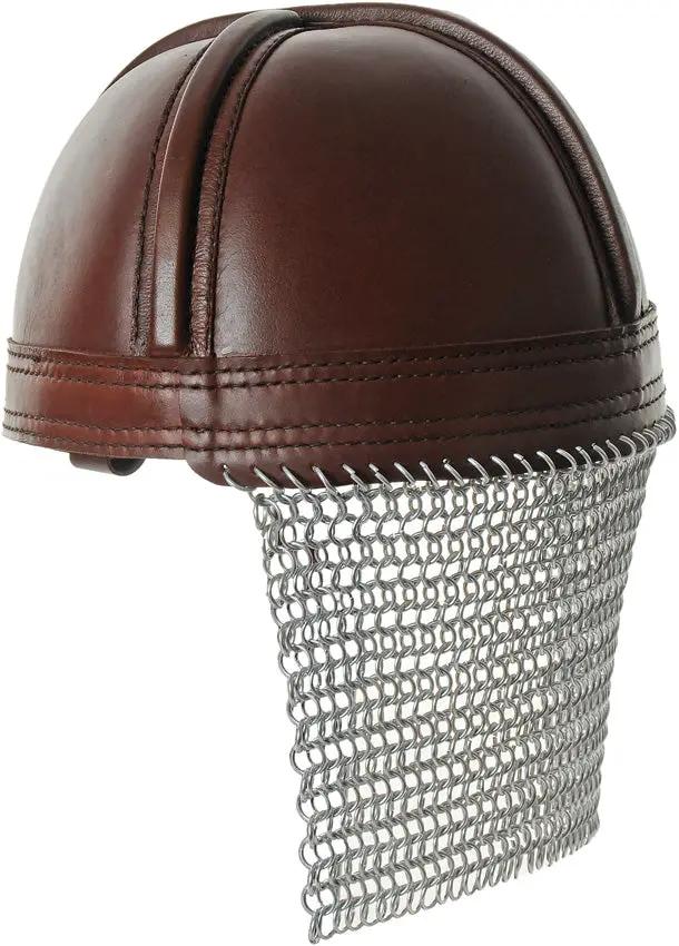 India Made Leather Norman Chain Helmet 911000 - Top Grain Leather With Chain Mail Neck Cover And Chin Strap by India Made