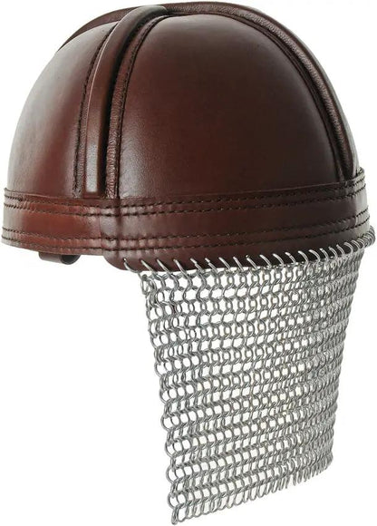 India Made Leather Norman Chain Helmet 911000 - Top Grain Leather With Chain Mail Neck Cover And Chin Strap by India Made