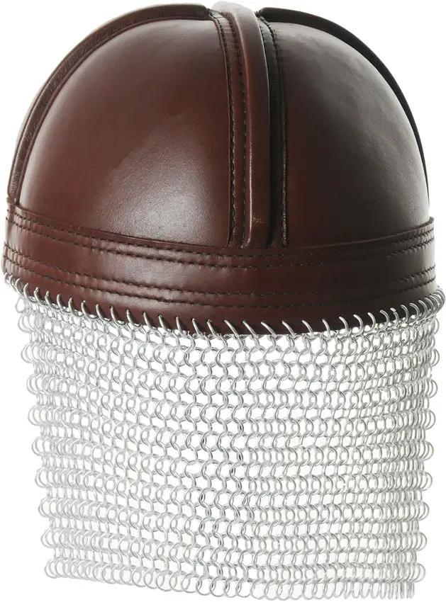 India Made Leather Norman Chain Helmet 911000 - Top Grain Leather With Chain Mail Neck Cover And Chin Strap by India Made