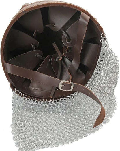 India Made Leather Norman Chain Helmet 911000 - Top Grain Leather With Chain Mail Neck Cover And Chin Strap by India Made