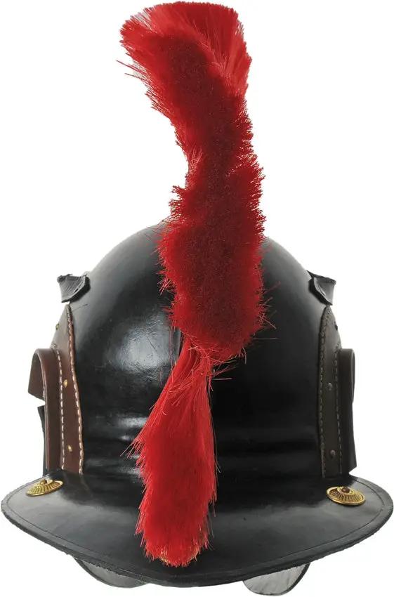 India Made Leather Roman Centurion Helmet With Red Plume Mohawk Style Ear Guard Chin Strap by India Made