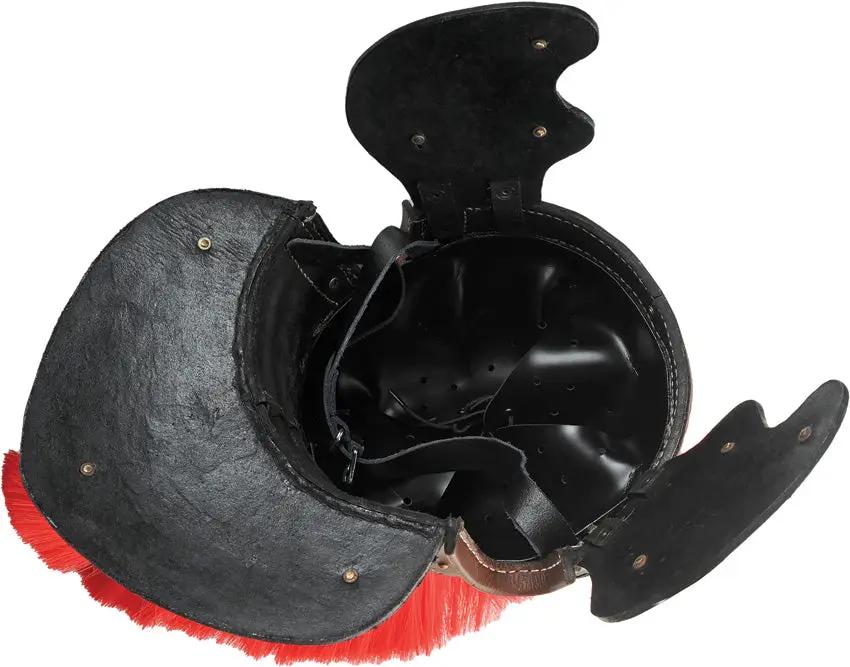India Made Leather Roman Centurion Helmet With Red Plume Mohawk Style Ear Guard Chin Strap by India Made