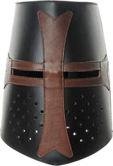 India Made Leather Crusader Helmet - Adjustable Interior And Top Grain Leather Construction In Black And Brown by India Made