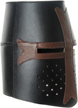 India Made Leather Crusader Helmet - Adjustable Interior And Top Grain Leather Construction In Black And Brown by India Made