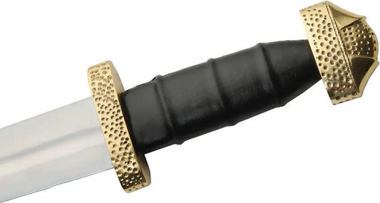 Viking Jarl Sword India Made - Satin Finish Carbon Steel Blade Leather Wrapped Handle Brass Guard and Pommel by India Made