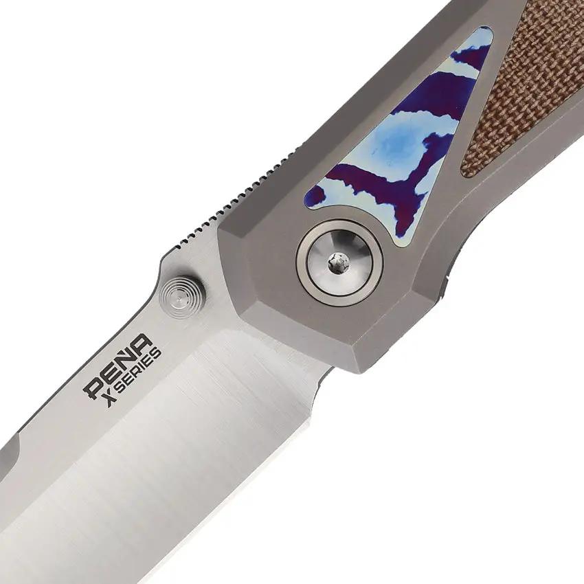 Pena Knives Mula Framelock Tanto - Brown Micarta Mokuti Inlays With Bohler M390 Satin Blade by Pena Knives