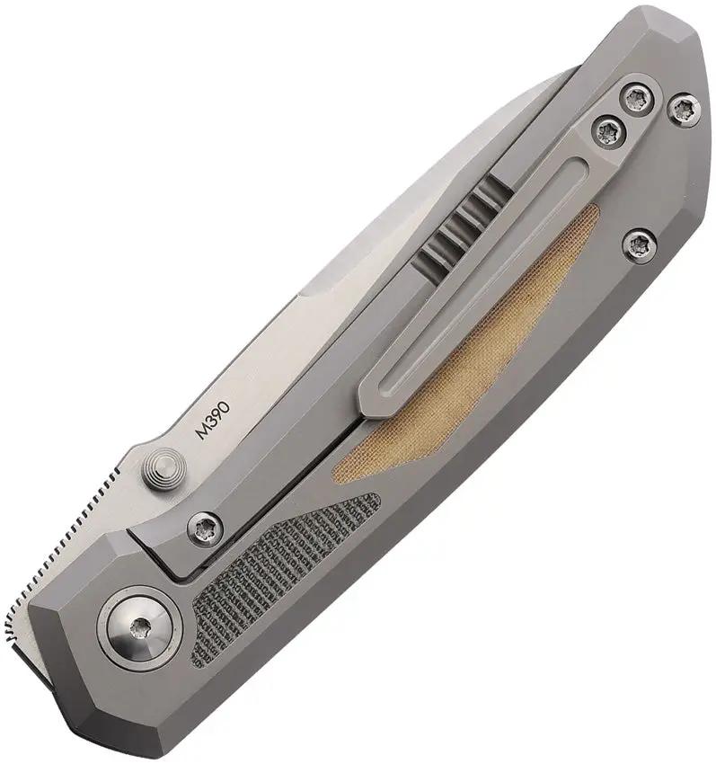 Pena Knives Mula Framelock SF - Satin M390 Blade, Gray Titanium Handle With White And Black Micarta Inlays by Pena Knives