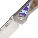 Pena Knives Mula Framelock DP Micarta Mokuti - Bohler M390 Drop Point Blade, Gray Titanium Handle with Micarta Inlays by Pena Knives