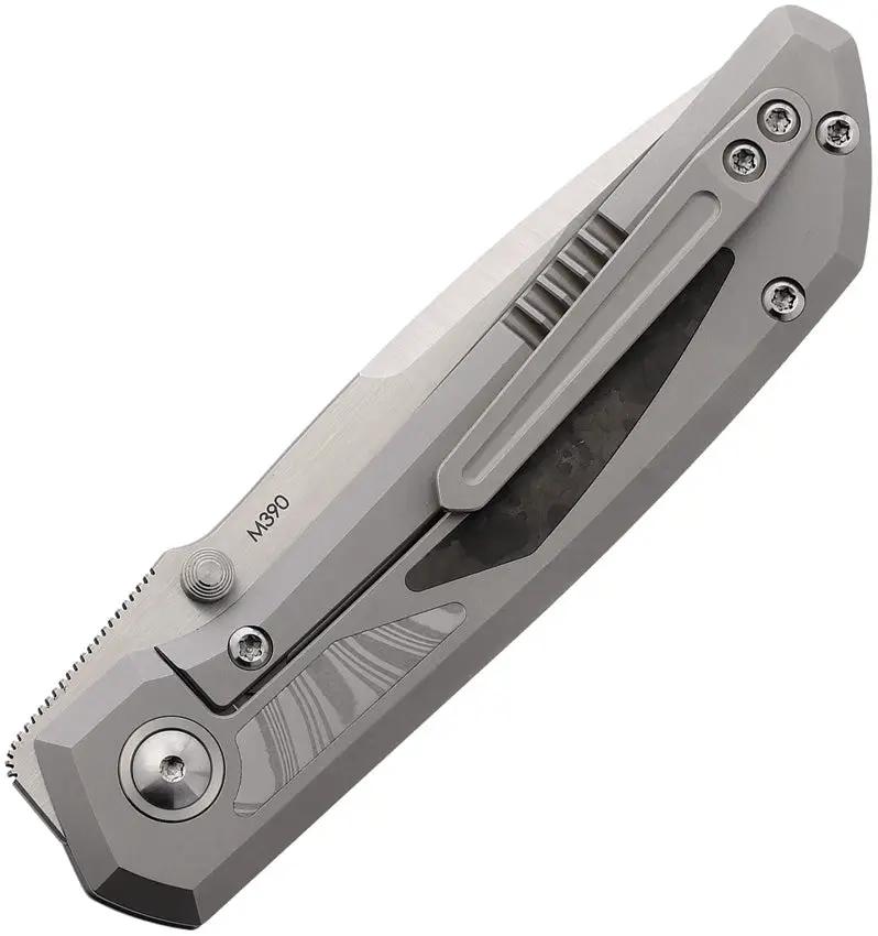 Pena Knives Mula Framelock Camouflage Fat Carbon Fiber Damasteel Inlays - Bohler M390 Satin Drop Point by Pena Knives