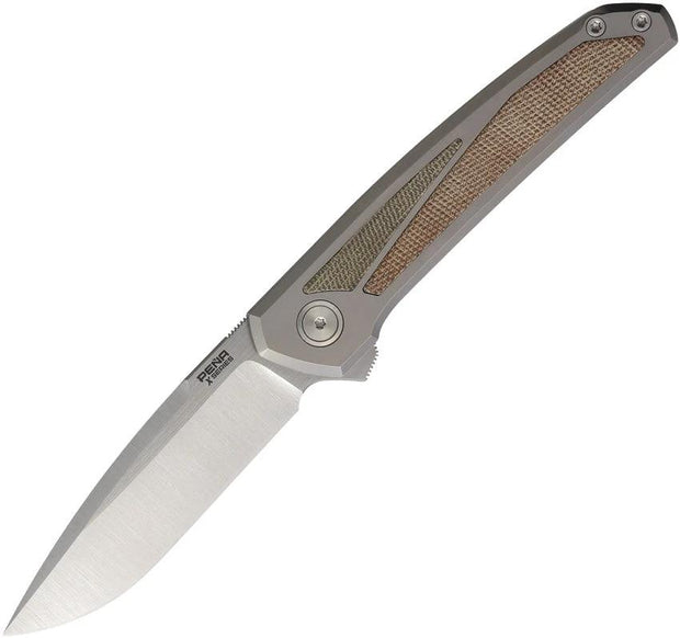 Pena Knives Cobra Framelock Grn/Brn PE77 COBRA BROWN GREENMICARTA by Pena Knives