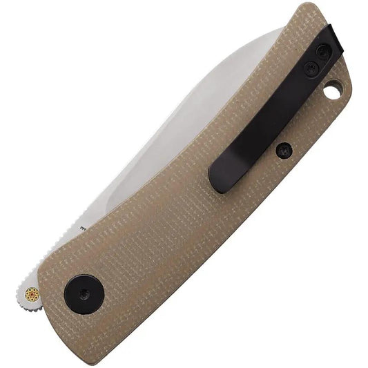 Petrified Fish Flavorist Linerlock Knife - EDC Ready Khaki Canvas Micarta Handle Extended Tang by Petrified Fish