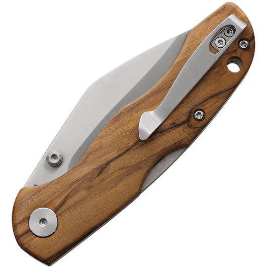 Petrified Fish Skalor Lockback Knife Olive Wood Handle 154CM Satin Blade - EDC Premium Carry by Petrified Fish