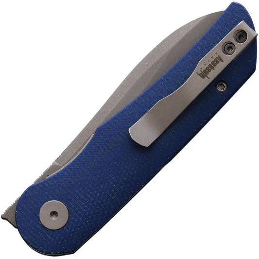 Petrified Fish El Camino Linerlock Knife Blue Canvas Micarta N690 Extended Tang For EDC Enthusiasts by Petrified Fish