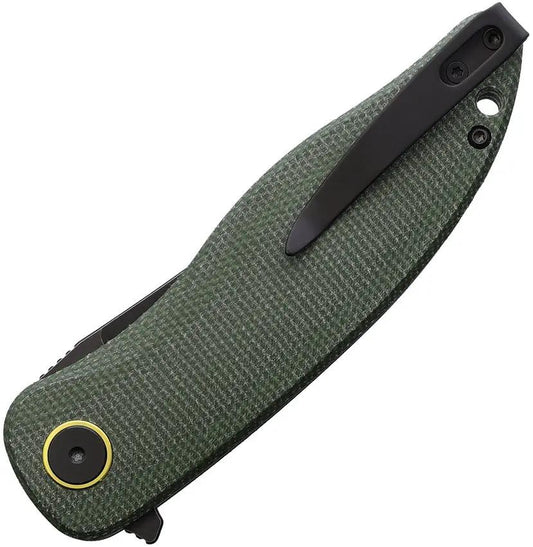 Petrified Fish Simum Linerlock Green Canvas Micarta EDC Knife - Compact EDC With Extended Tang And Pocket Clip by Petrified Fish