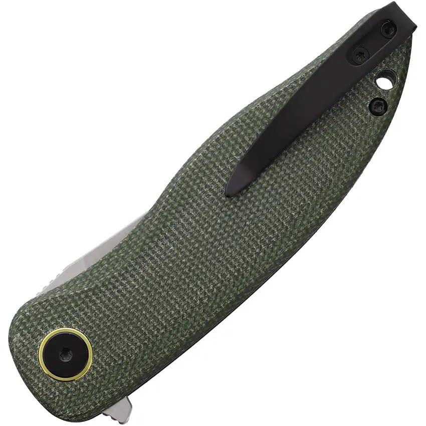 Petrified Fish Simum Linerlock Knife - Bohler K110 Blade With Green Canvas Micarta Handle by Petrified Fish