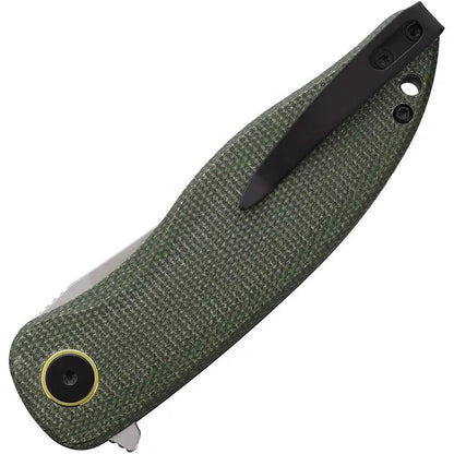 Petrified Fish Simum Linerlock Knife - Bohler K110 Blade With Green Canvas Micarta Handle by Petrified Fish
