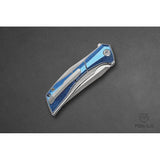 Poikilo Anolis Framelock Knife - Blue Crystal Titanium Onlay On Gray Titanium Handle With Stonewash Bohler M398 Blade by Poikilo Blade