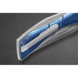 Poikilo Anolis Framelock Knife - Blue Crystal Titanium Onlay On Gray Titanium Handle With Stonewash Bohler M398 Blade by Poikilo Blade
