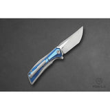 Poikilo Anolis Framelock Knife - Blue Crystal Titanium Onlay On Gray Titanium Handle With Stonewash Bohler M398 Blade by Poikilo Blade