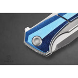 Poikilo Anolis Framelock Knife - Blue Crystal Titanium Onlay On Gray Titanium Handle With Stonewash Bohler M398 Blade by Poikilo Blade