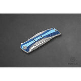 Poikilo Anolis Framelock Knife - Blue Crystal Titanium Onlay On Gray Titanium Handle With Stonewash Bohler M398 Blade by Poikilo Blade