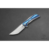 Poikilo Anolis Framelock Knife - Blue Crystal Titanium Onlay On Gray Titanium Handle With Stonewash Bohler M398 Blade by Poikilo Blade