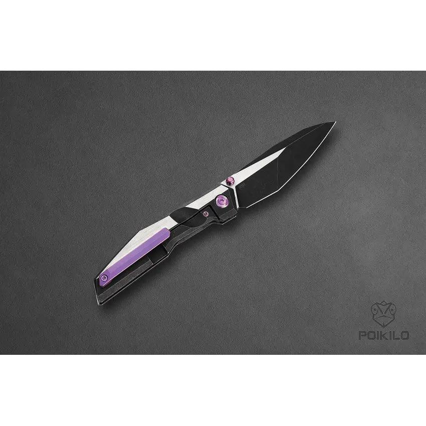 Poikilo Blade Komodo Framelock KOMODO-S - Black Stonewash And Satin Bohler M398 Blade With Titanium Handle by Poikilo Blade