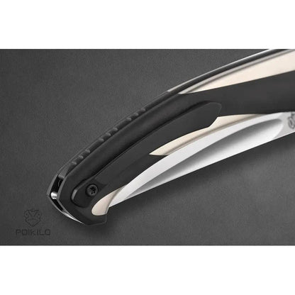 Poikilo Blade Orca Linerlock Orca S 5 Inch Closed 3.5 Inch Satin Bohler M398 Drop Point Blade - Titanium Handle by Poikilo Blade