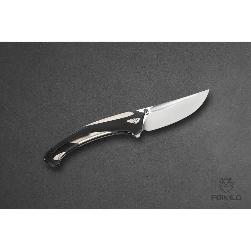 Poikilo Blade Orca Linerlock Orca S 5 Inch Closed 3.5 Inch Satin Bohler M398 Drop Point Blade - Titanium Handle by Poikilo Blade