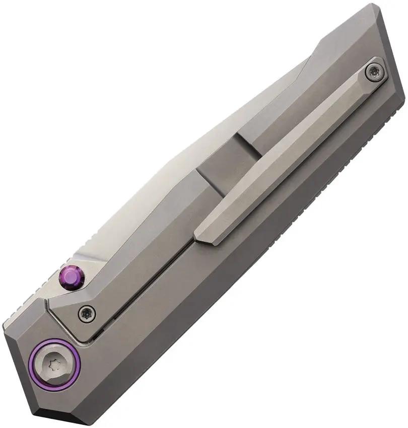 Poikilo Salvator Framelock Ti PSW - Pearlescent Stonewash Bohler M398 Blade With Purple Accents by Poikilo Blade