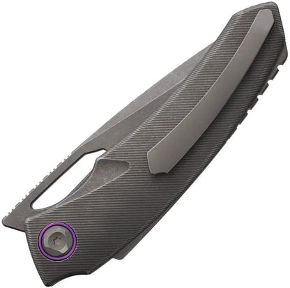 Poikilo Blade Tero Linerlock Ti DSW - Bohler M398 Black Stonewash Tanto Blade With Titanium Handle Purple Accents by Poikilo Blade