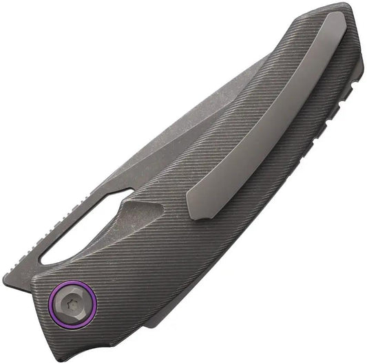 Poikilo Blade Tero Linerlock Ti DSW - Bohler M398 Black Stonewash Tanto Blade With Titanium Handle Purple Accents by Poikilo Blade