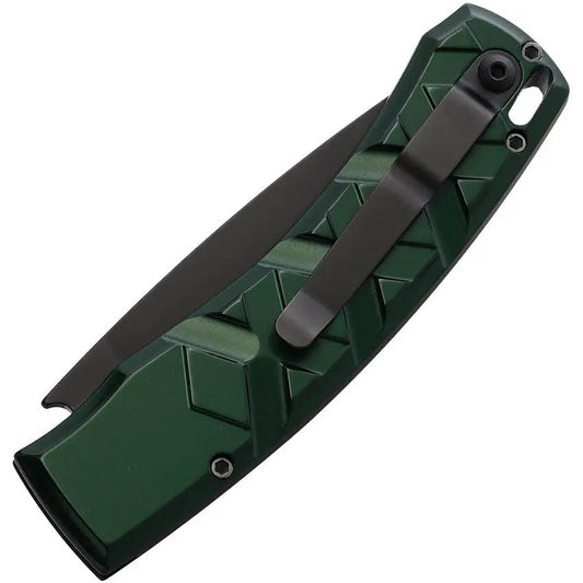 Piranha Knives Auto X Button Lock Green Pocket Knife - Automatic Opening, 154CM Steel Blade, Lanyard Hole by Piranha Knives
